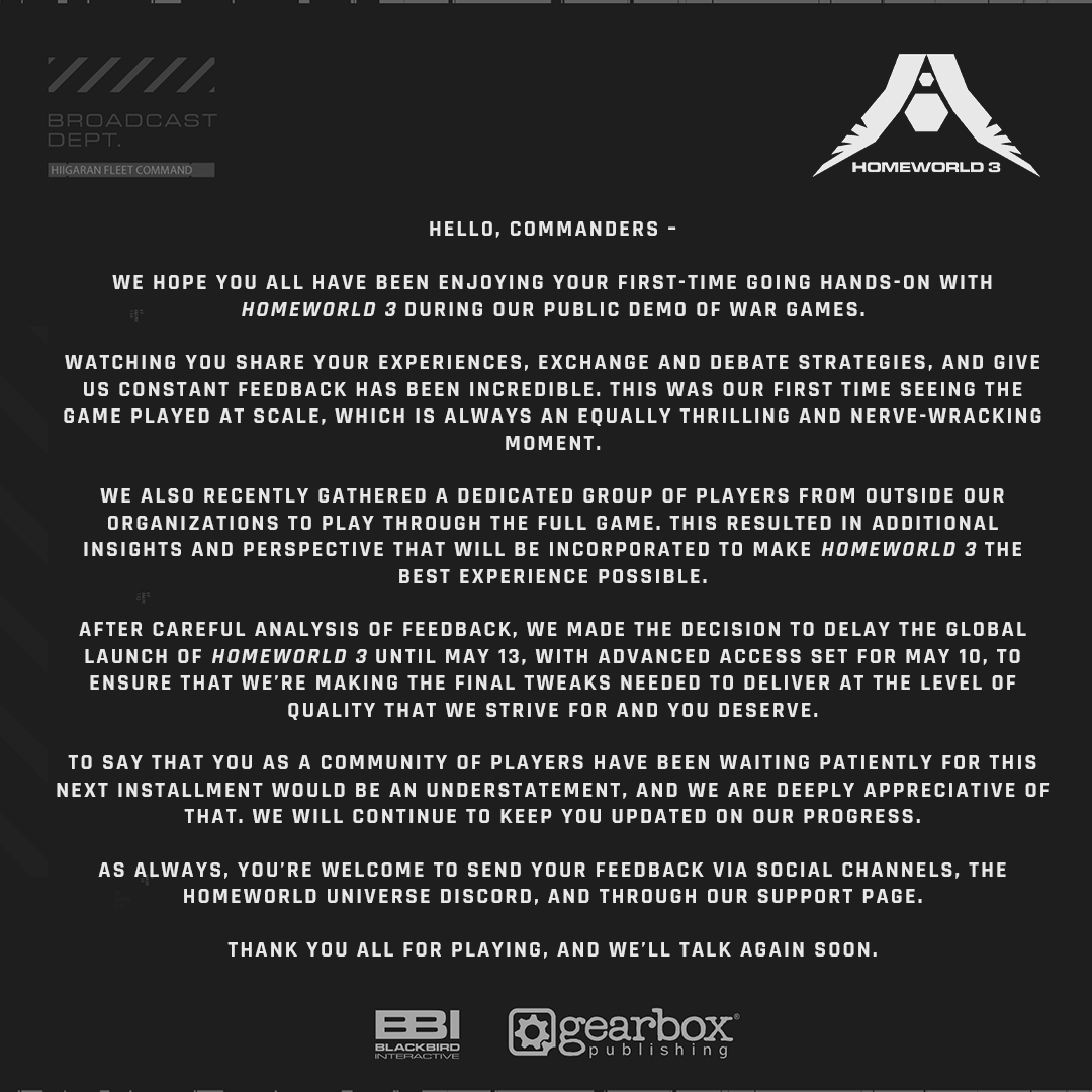 Homeworld 3 Delay Statement