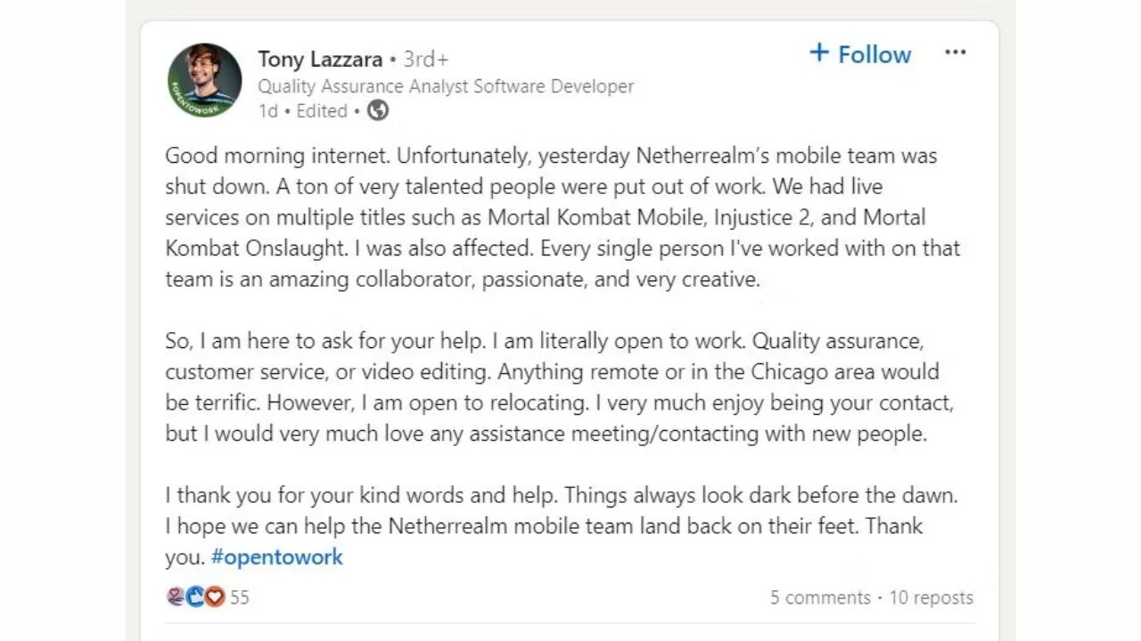 NetherRealm Studios, de Mortal Kombat, está demitindo funcionários